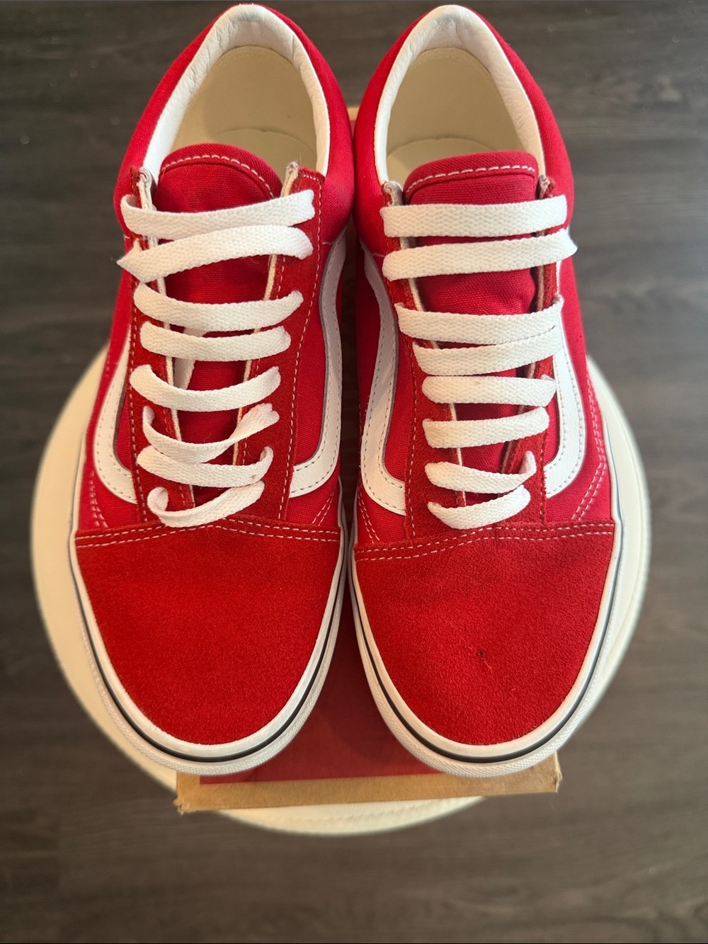 Vans Red and White Low-Top Skate Sneakers